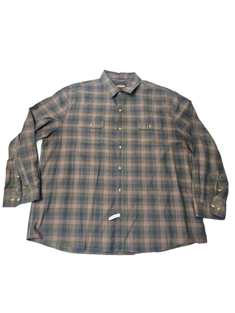 Alesbury Men’s 2XL Plaid Button Front Shirt Green Purple Cotton Long Sleeve